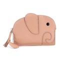 Orange pink elephant shaped coin purse made of genuine lychee grain leather with leaf zipper - Lobster Pink