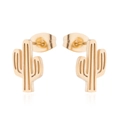 Close-up of golden cactus earrings with brushed metal texture on white background - Gold