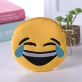 Cute yellow plush round coin purse featuring a laughing emoji with metal bead chain - Style 7