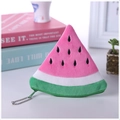 Cute watermelon plush coin purse with pink seed embroidery and green metal chain - Triangle Pink Watermelon