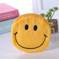 Cute yellow plush round smiley face coin purse with metal chain and zipper closure - Style 15