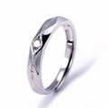 Macro detail of silver adjustable ring with faceted design and Her King engraving - Men's Ring