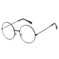 Retro round metal sunglasses with black frame and clear lens in a 45-degree side view - Black Frame Clear Lenses