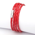 Red multi-layer braided PU leather bracelet with a silver magnetic clasp for women - Red