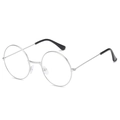 Vintage round metal eyeglasses frame in silver finish with black temple tips - Silver Frame Clear Lenses