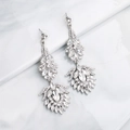 Elegant long silver tassel earrings with clear cubic zirconia on marble background - Silver (J3084S)