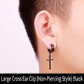 Orecchino a clip con croce nera in acciaio inossidabile per orecchie non forate - Clip per orecchio (non forato) / Nero