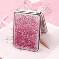 Pink quicksand makeup mirror with silver frame and heart-shaped star glitter - Rectangle / Pink Quicksand