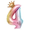 Detail of gradient foil number 4 balloon featuring a golden crown for birthday parties - Number 4 With Crown