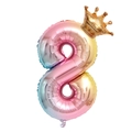 Macro view of gradient number 8 foil balloon with a mini golden crown and metallic finish - Number 8 With Crown