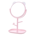 Miroir cosmétique rose oreilles de chat avec verre rotatif et porte-bijoux intégré - Rose Oreille d'Ours Base Carrée