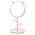 Miroir de maquillage oreilles de chat rose avec support rotatif pour bijoux - Rose Oreille de Chat Base Ronde