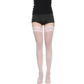 Primer plano de calcetines finos de seda transparente con borde de encaje rosa suave - Talla única/Ribete de encaje/Paquete simple / Rosa