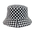 Double-sided sun bucket hat with black and white checkerboard pattern and wide brim - M (56-58cm) / Black White Grid