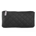 Borsa da trucco in pelle PU nera trapuntata con motivo a rombi e cerniera metallica - Piccolo / Nero