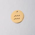 Polished gold stainless steel 15mm round pendant with Aquarius zodiac cut-out pattern - Aquarius (Gold 11)