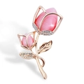 Detail of pink tulip flower brooch with rose gold finish and sparkling rhinestones - Pink Rose