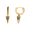 Golden drop earrings with cone charm and rainbow pavé crystals in a minimalist style - Cone / Gold