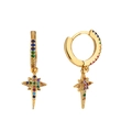 Rainbow gemstone encrusted gold star hoop earrings with colorful zircon stones - Star / Gold