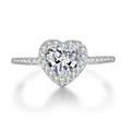 Classic heart-shaped zircon engagement ring with halo setting and pavé diamond band - Heart-shaped Platinum White Stone
