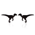 Minimalist matte black stainless steel dinosaur stud earrings shown in a pair on white background - Black