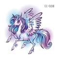 Tatuaje temporal de unicornio animado con alas azules y púrpuras, modelo CC-008 - Pegaso azul púrpura (CC-008)