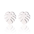 Polished silver monstera leaf stud earrings for women with a sleek mirror reflection - Silver