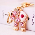 Sparkly pink crystal elephant keychain with gold alloy finish for handbag accessory - Pink Gemstone Elephant