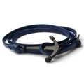 Bracciale in pelle intrecciata blu scuro da uomo con chiusura a ancora in lega nera - Blu Reale