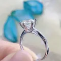 Classic silver six-prong wedding ring with a large brilliant round-cut cubic zirconia - Adjustable / Two Carat Women's Ring PT950 Stamp