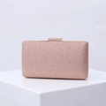 Elegant rose gold glitter evening clutch bag with rectangular hard shell and metal clasp - Rose Gold