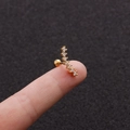 Gold rectangular curved cartilage stud earring with white cubic zirconia stones - 6# (Straight Row) / Gold