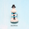 Miniature blue and white resin lighthouse ornament for DIY crafts, size 16x34mm - Lighthouse
