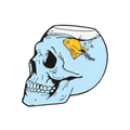 Creative enamel pin featuring a skull fishbowl with a yellow goldfish in light blue - Cc132
