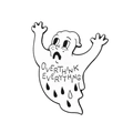 Spilla in smalto a forma di fantasma con scritta Overthink Everything e bordi neri - Fantasma Pensieroso