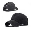 Casquette de baseball noire délavée pour queue de cheval en coton vintage avec boucle - Noir