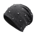 Dunkelgraue Strickmütze mit stilvollen silbernen Sternnieten für Hip-Hop-Wintermode - 56-60cm / Dunkelgrau