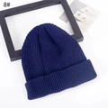 Classic navy blue ribbed knit beanie hat with cuff fold on a white decorative background - M (56-58cm) / Navy Blue