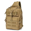 Detalle de bolsa táctica con sistema MOLLE y tejido de nailon resistente al desgaste - 15L / Arena