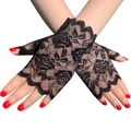 Gants en dentelle noire sans doigts pour femme, protection solaire élégante pour l'été - Taille unique / Noir