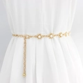 Elegant gold flower chain waist belt with white pearls and adjustable lobster clasp - WP247 (Flower Gold Buckle Pearl)
