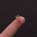 Macro detail of rose gold cross cartilage stud earring with micro-pave white zircon stones - Rose Gold Cross Style (Rose Gold 4#)