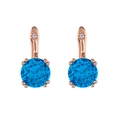 Rose gold earrings with round-cut blue zircon and sparkling white diamond studs - Blue