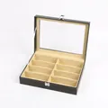 Uhrenbox mit 8 Fächern aus PU-Leder, Sichtfenster und Kontrastnähten in Schwarz - 8 Slots Brillenbox - Beige