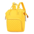 Bright yellow nylon travel mommy backpack with quilted diamond stitching and gold hardware - Yellow