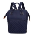 Dark blue quilted nylon mommy backpack with gold zippers and brown leather details - Dark Blue