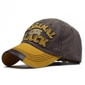 Vintage brown washed cotton baseball cap with yellow brim and black embroidery - Adjustable / Yellow and Coffee