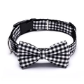 Detail of black and white plaid dog collar with bow tie and quick-release buckle - S: Width 1.5cm / White & Black Plaid