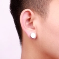 Minimalist silver magnetic stud earring in round flat design for non-pierced ears - 12mm / Steel
