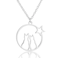 Collier chat argenté avec pendentif étoile et lune au design ajouré circulaire - Argenté